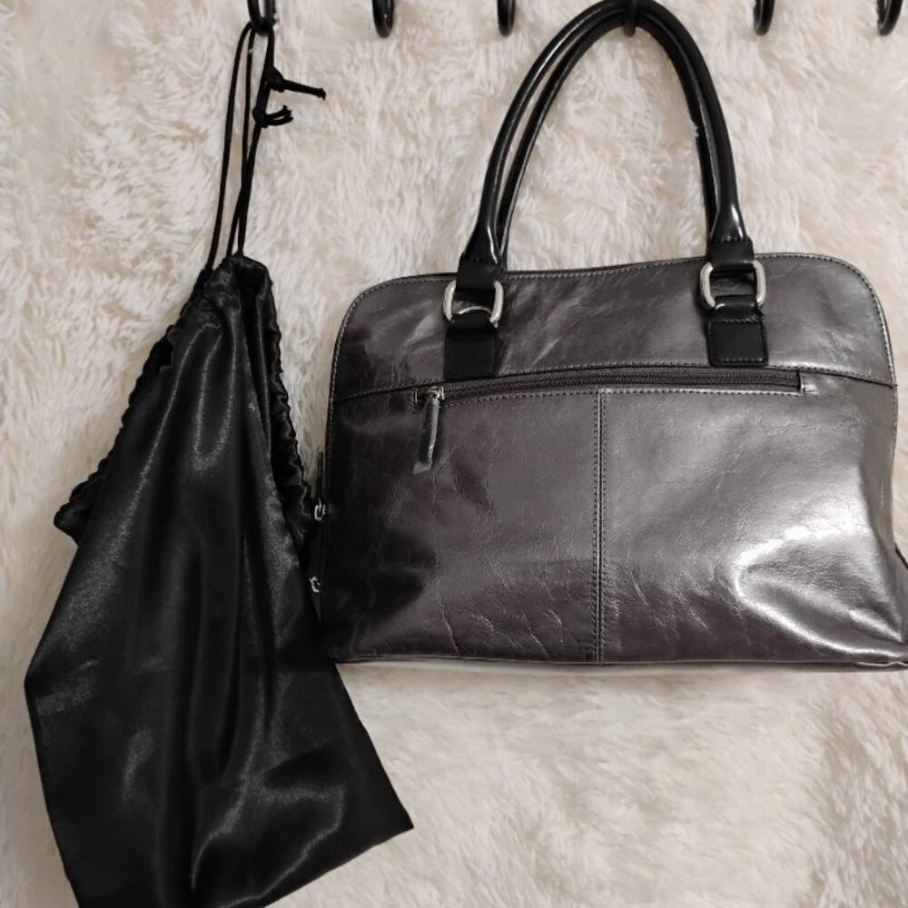 Gianni Bernini Crackled GunMetal Leather Hand/Crossbody Full Zip Around NWOT - Picture 2 of 11